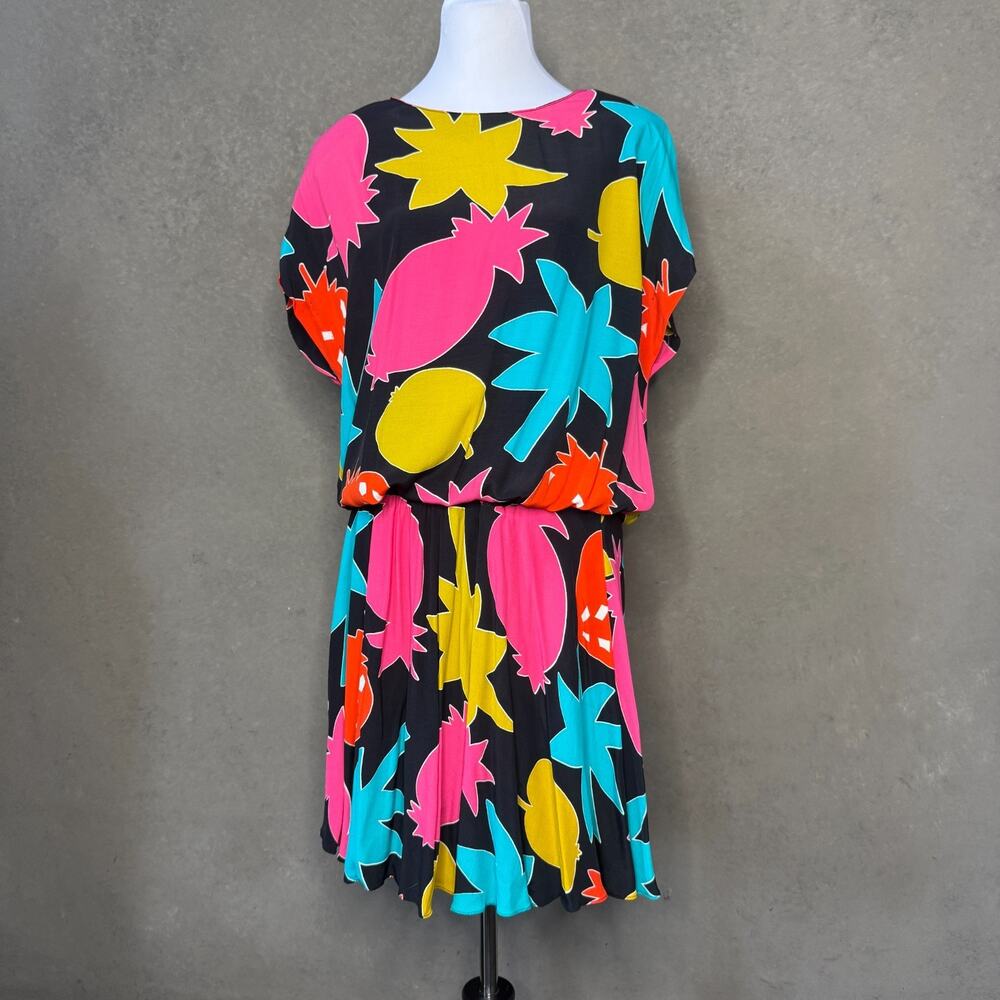 Vintage 80s Carole Little Saint Tropez West Tropical Print Rayon Dress Sz 6